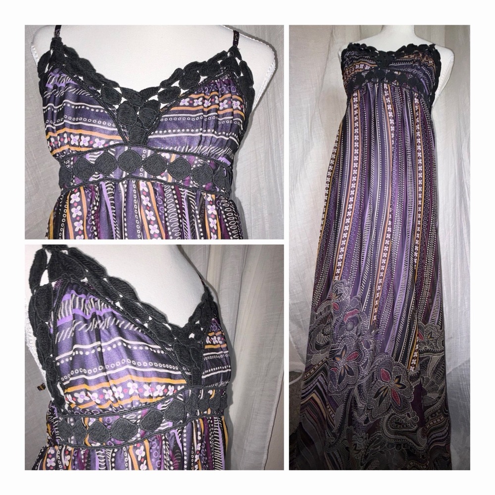CharlotteRusse Purple Black Maxi Dress Babydll  S VTG Y2K Fairygrunge Whimsigoth